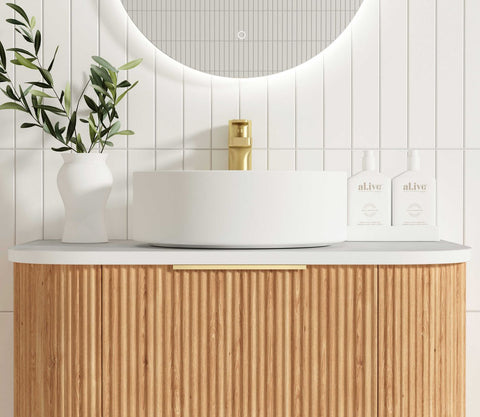 BURLEIGH Wall Hung Curve Vanity Woodland Oak (All Sizes)