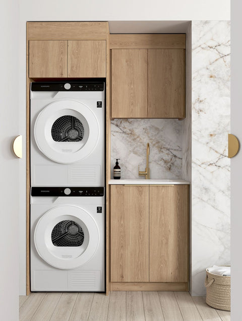Byron Natural Oak Laundry Cabinet with Stone Top Set 1305x600x2100mm (Style C)