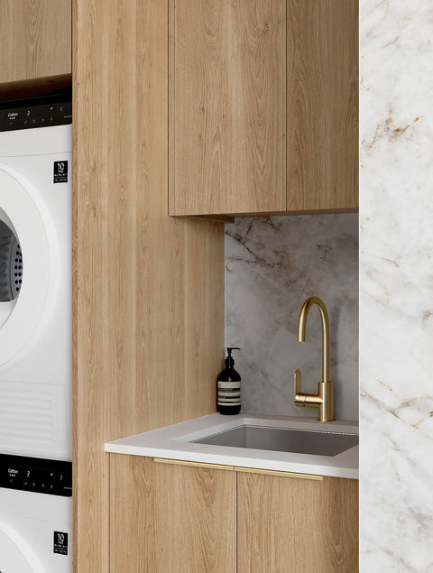 Byron Natural Oak Laundry Cabinet with Stone Top Set 1305x600x2100mm (Style C)