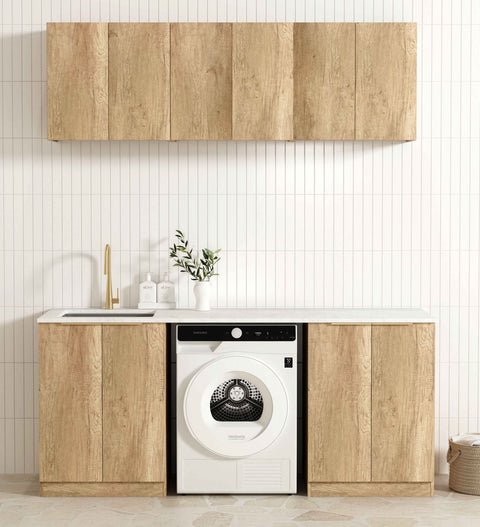 Byron Natural Oak Laundry Cabinet with Stone Top Set 1960x600x2100mm (Style B)