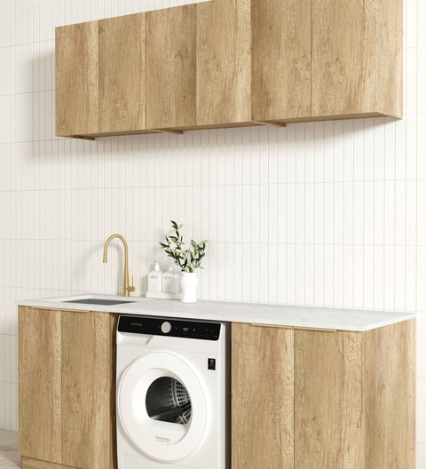 Byron Natural Oak Laundry Cabinet with Stone Top Set 1960x600x2100mm (Style B)