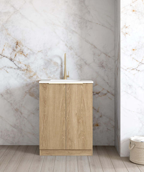 Byron Natural Oak Mini Laundry Cabinet with Stone Top Set 650x600x900mm (Style A)