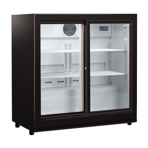 190L Sliding Glass Door Drinks Chiller in Black (HUS-C2-BLK-SD)