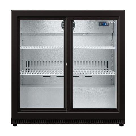 190L Sliding Glass Door Drinks Chiller in Black (HUS-C2-BLK-SD)