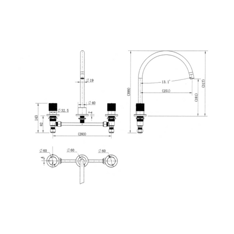 CAD004BK – Cadence 1/4 Turn Kitchen Set – Matt Black sketch