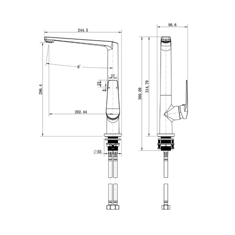 CAS004 – Cascade Kitchen Mixer – Chrome sketch