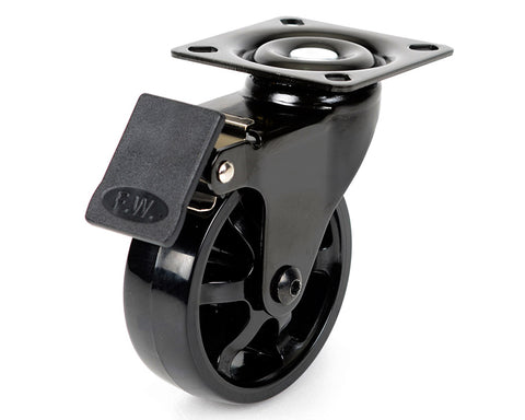 Castor with Polyurethene Single Wheel with brake 75mm Diameter in Black
