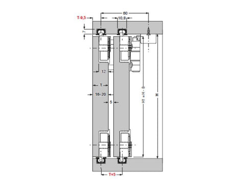 Cinetto BASE (PS03) Sliding System for Internal Doors 3 Door System for Wooden Doors. Length: 3050mm