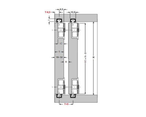 Cinetto BASE (PS03) Sliding System for Internal Doors 3 Door System for Glass Doors. Length: 3050mm