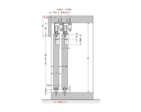 Cinetto VELOCE (PS06) Sliding System for Hanging Doors 2 Door System for Wooden Doors with Soft Close. Length: 3050mm