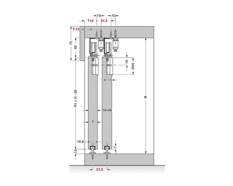 Cinetto VELOCE (PS06) Sliding System for Hanging Doors Upper Rail. Length: 3050mm