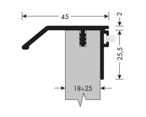 Cinetto PIANO (PS40) Coplanar Door System Handle Profile A to suit 18mm and 25mm. Length: 3050mm