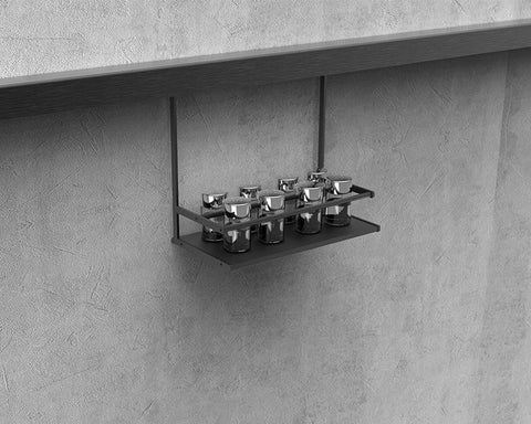 Cosma Midway Rail System - Cubo Spice Rack Shelf.  Width: 280mm. Colour: Anodised Aluminium