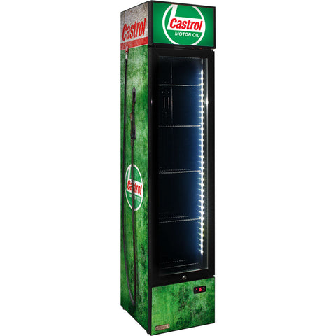 Castrol Fuel Pump Branded Skinny Upright Bar Fridge - Model SS-P160-FP-CASTROL