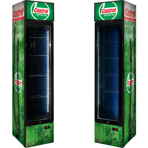 Castrol Fuel Pump Branded Skinny Upright Bar Fridge - Model SS-P160-FP-CASTROL: Easy to load and see