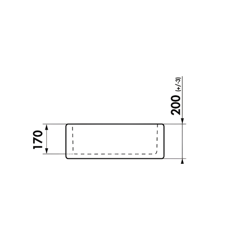 Technical dimension drawing of a rectangular component with rounded corners, showing a height of 170 and a width of 200 with +/- 3 tolerance, on a white background.