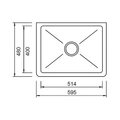 Top-down dimension diagram of a rectangular sink with measurements 595, 514, 400, and 480 on a white background.