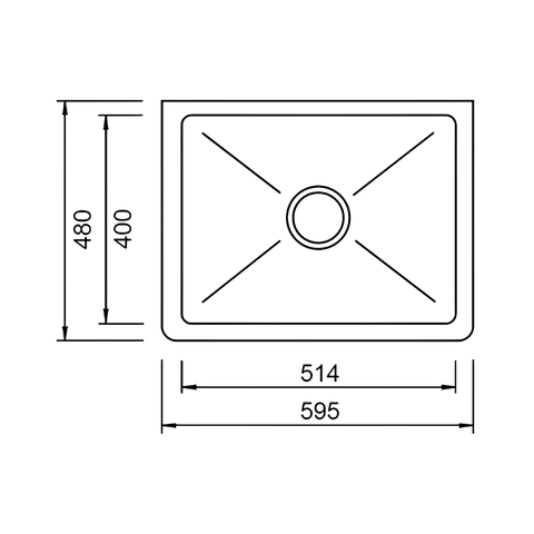 Top-down dimension diagram of a rectangular sink with measurements 595, 514, 400, and 480 on a white background.