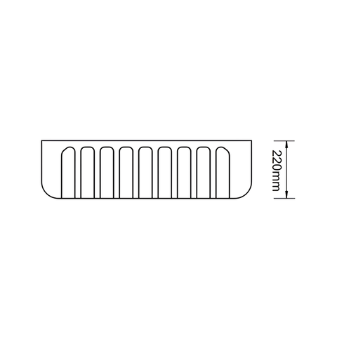 A simple black line drawing on a white background showing a rectangular slotted tray or basket outline with a dimension marker reading 220 mm on the right side.