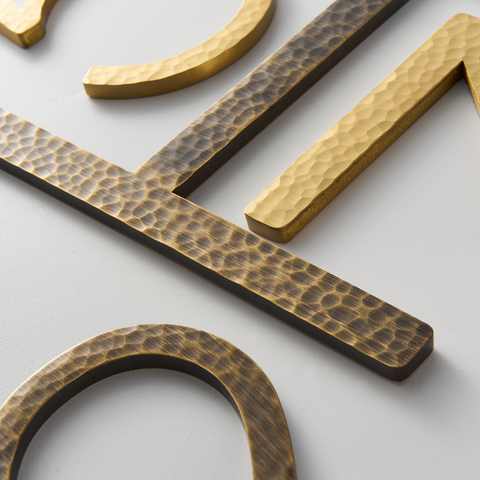 Hammered Solid Brass Floating Lettering | Gold 10cm - 20cm