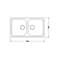 Quartz Double Bowl Sink Features: Double bowlPush/pull plug waste connectionsTop and under mount installationImpact, stain and heat resistant Material: 80% Quartz15% Acrylic Finish: Black OnyxWhite Alpina Dimensions (L x W x D): 860 x 500 x 205mm Bowl siz