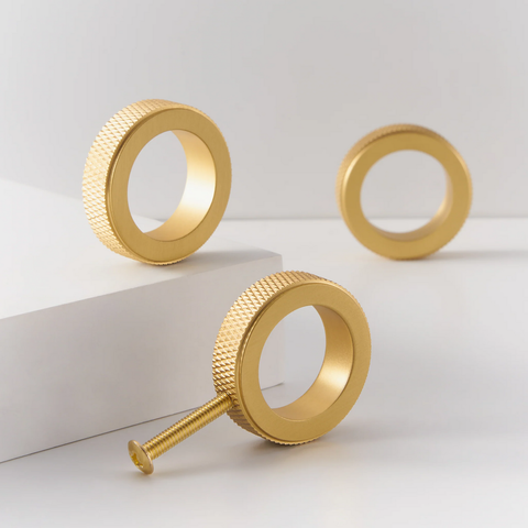 Dalton solid brass knob in satin brass finish, sturdy and elegant drawer or cabinet knob