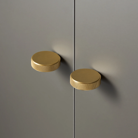 Dalton solid brass knob in satin brass finish, sturdy and elegant drawer or cabinet knob