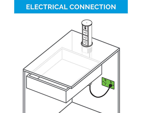 Docking Drawer Flush Motorised Pop-Up Outlet (Silver and Black) with QI Wireless Charging. 3 GPO's, USB-A & USB-C (PD)