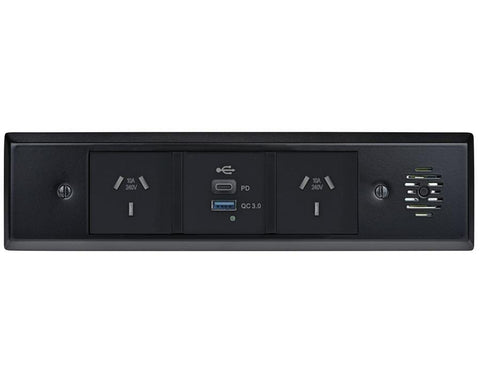 Docking Drawer Trio in Black. Includes 2 GPO & 1 USB-A x 1 USB-C (PD)