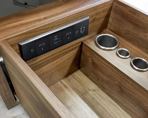 Docking Drawer Trio in Black. Includes 2 GPO & 1 USB-A x 1 USB-C (PD)