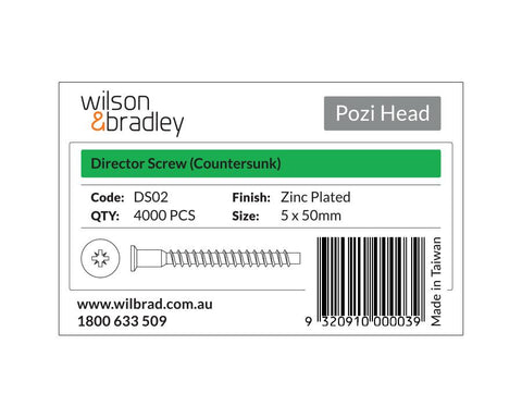 Pozi Head - Director Screw Countersunk 5.0 x 50mm.  Sold per 4000/pack