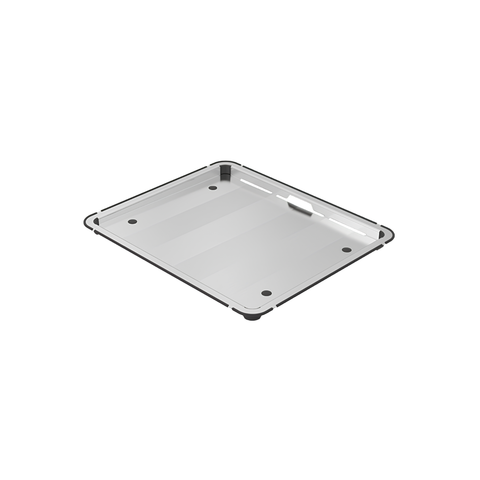 A square transparent acrylic or plastic tray with a black rim and small circular cutouts, shown at an angle on a plain white background.