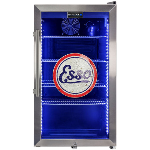 ESSO Schmick Vintage Fuel Pump Triple Glazed Alfresco Bar Fridge With LED Strip Lights - Model SC88-FP-ESSO