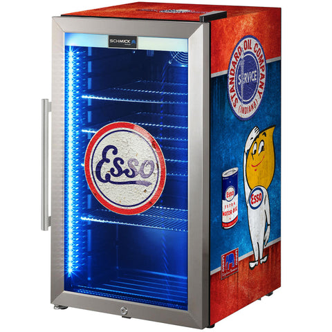 ESSO Schmick Vintage Fuel Pump Triple Glazed Alfresco Bar Fridge With LED Strip Lights - Model SC88-FP-ESSO
