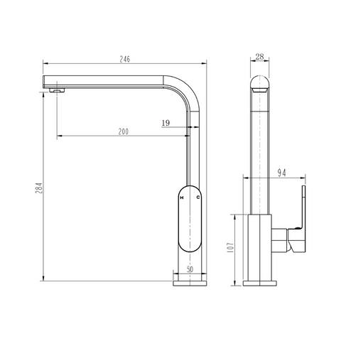 EVAM004BK – Eva Mini Kitchen Mixer – Matt Black sketch