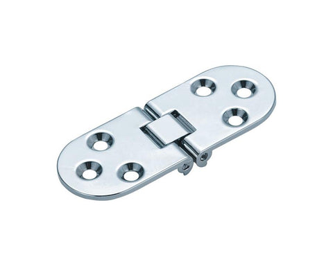 Cross Flap Hinge in nickel finish. Length: 80mm. Height: 30mm. Opening angle: 180 degrees
