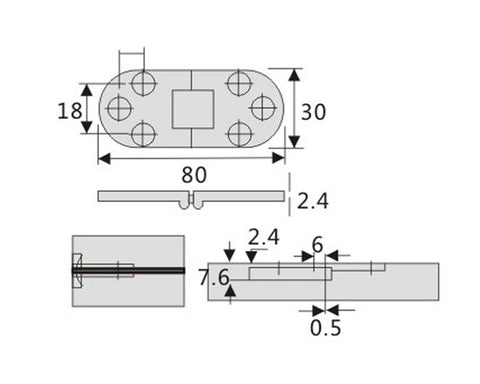Cross Flap Hinge in nickel finish. Length: 80mm. Height: 30mm. Opening angle: 180 degrees