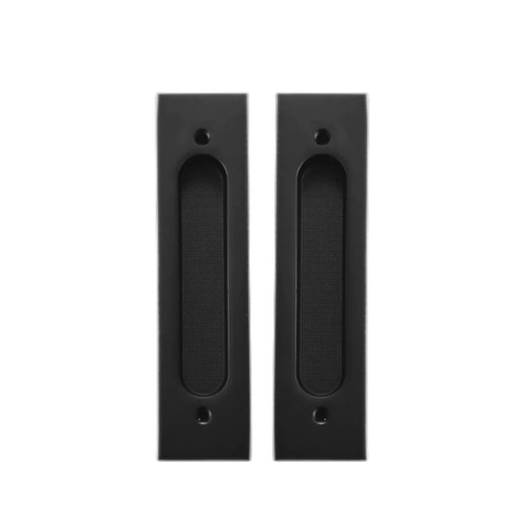 Flush solid brass cavity pull in black finish, recessed cabinet and drawer handle