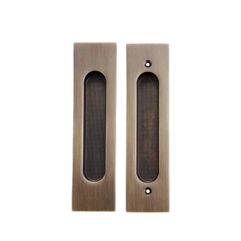 Flush solid brass cavity pull in bronze finish, recessed cabinet and drawer handle