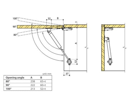 Overhead Stay Gas Lift Mechanism. Size: 255mm In Grey *12KG Door Capacity Only*