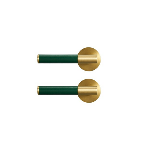 Kara Solid Brass & Leather Door Lever | Gold & Green