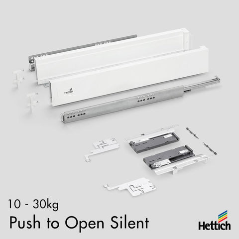 Hettich Atira Drawer, Push-to-Open SILENT, 10–30kg, Whit