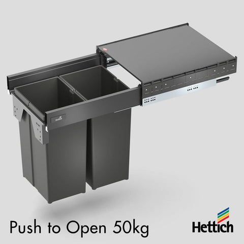 Hettich Atira Bin Set, Push-to-Open – Includes Drawer – Anthracite