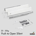 Hettich Atira Drawer – Push-to-Open Silent – 20–50kg – White The Hettich Atira Push-to-Open Silent Drawer in White combines the best of both worlds – sleek, handle-free design and whisper-quiet operation. Designed for premium cabinetry, this drawer system