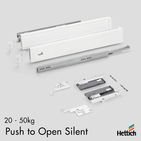 Hettich Atira Drawer – Push-to-Open Silent – 20–50kg – White