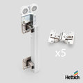 Hettich WingLine 230 – Folding Door System Set Set contains all the parts required for 1 folding sliding door with 2 wings, left Set comprises: 1 running components 5 folding door hinges for pressing in 1 Silent System element on the shelf 1 Silent System