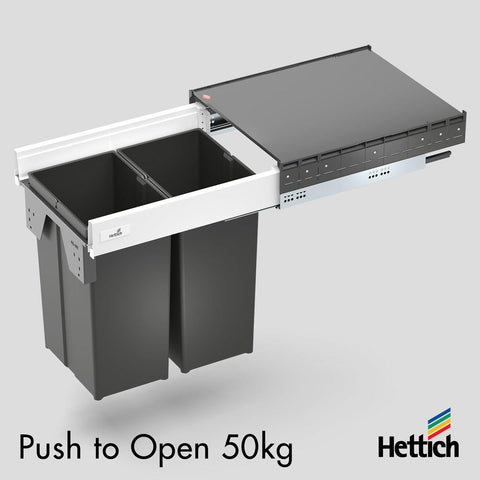 Hettich Atira Bin Set, Push-to-Open – Includes Drawer – White