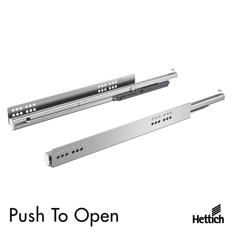 Hettich Atira Runner – Quadro V6 Push-to-Open, 30kg Load Capacity The Hettich Quadro V6 Push-to-Open Runner is a high-quality concealed drawer slide designed for use with the Hettich Atira drawer system. Built for handleless cabinetry, this runner feature