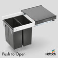 Hettich Atira Bin Set, Push-to-Open – Includes Drawer – White Maximise kitchen efficiency with the Hettich Atira Bin Set in White, featuring Push-to-Open technology for sleek, handle-free access. This premium pull-out waste system includes a high-quality