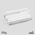 Hettich Atira Drawer, 50kg, Silent, White The Hettich Atira Drawer in White with Silent System offers exceptional strength, smooth operation, and modern aesthetics. Designed to handle heavy loads up to 50kg, this complete drawer set is ideal for base cabi
